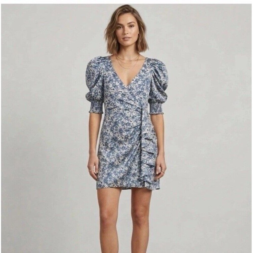 Cinq à Sept Lucinda Ruffled Floral Mini Dress Size 4 Blue Cottagecore Spring